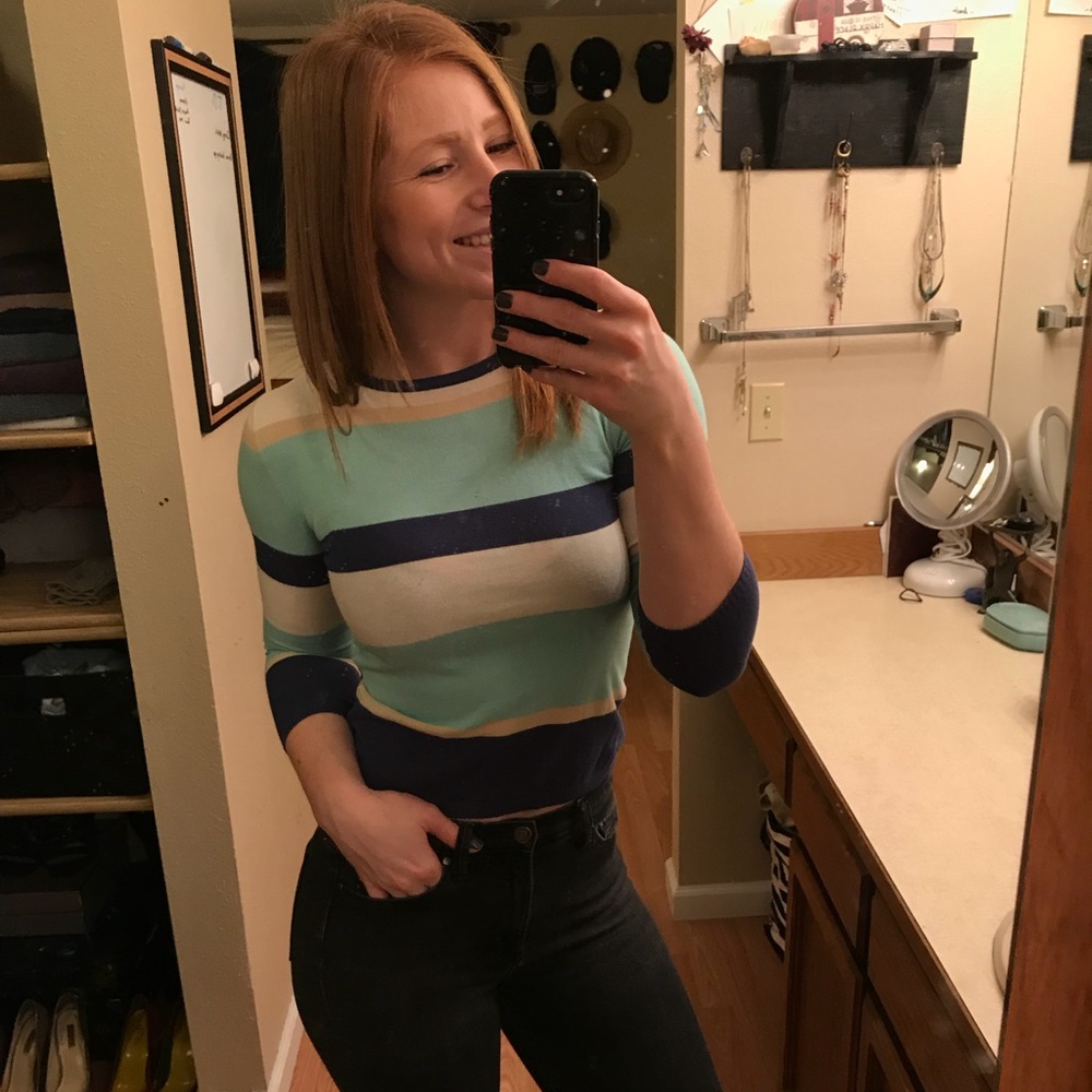 Blue an white stripped light weight cotton sweater